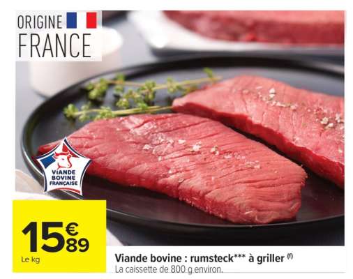 Viande bovine : rumsteck*** à griller