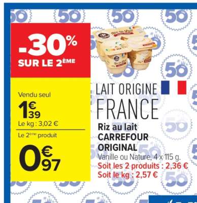 Riz au lait CARREFOUR ORIGINAL
