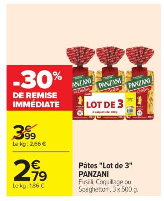 Pâtes «Lot de 3» PANZANI