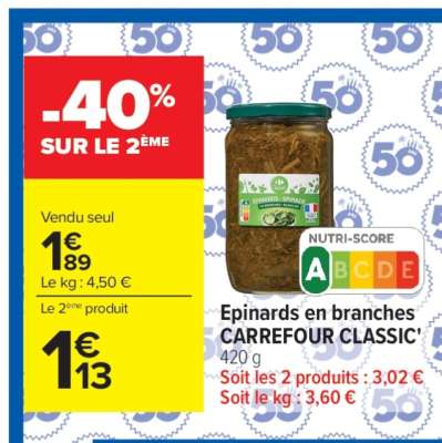 Epinards en branches CARREFOUR CLASSIC'