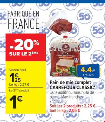Pain de Mie Complet Carrefour Classic