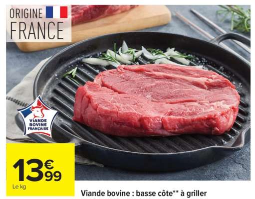 Viande bovine : basse côte** à griller