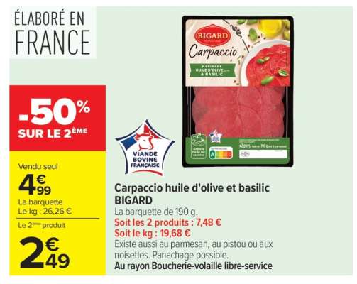 Carpaccio huile d'olive et basilic BIGARD