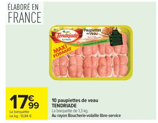 10 paupiettes de veau TENDRIADE