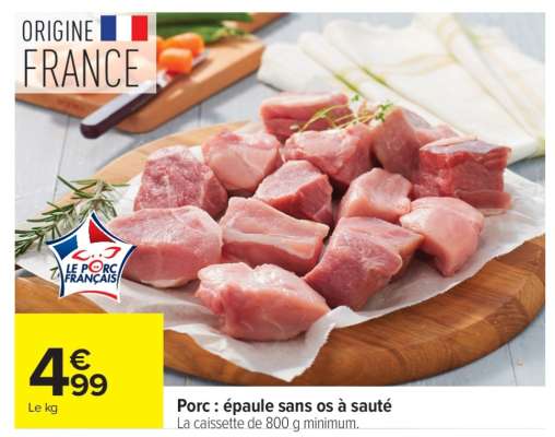Porc : épaule sans os à sauté