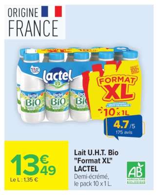 Lait U.H.T. Bio "Format XL" LACTEL