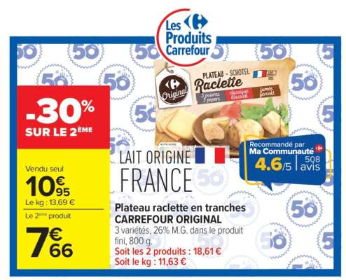 Plateau raclette en tranches CARREFOUR ORIGINAL