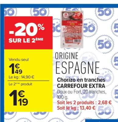 Chorizo en tranches CARREFOUR EXTRA