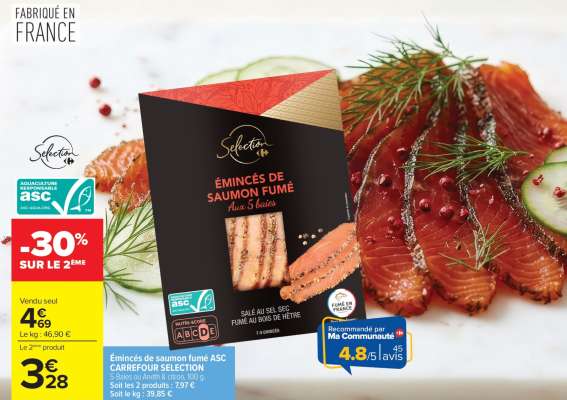 Émincés de saumon fumé ASC CARREFOUR SELECTION