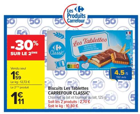 Biscuits Les Tablettes CARREFOUR CLASSIC'