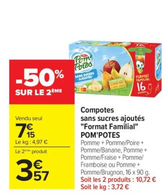 Compotes sans sucres ajoutés "Format Familial" POM' POTES