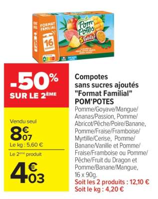 Compotes sans sucres ajoutés "Format Familial" POM' POTES