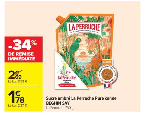 Sucre ambré La Perruche Pure canne BEGHIN SAY
