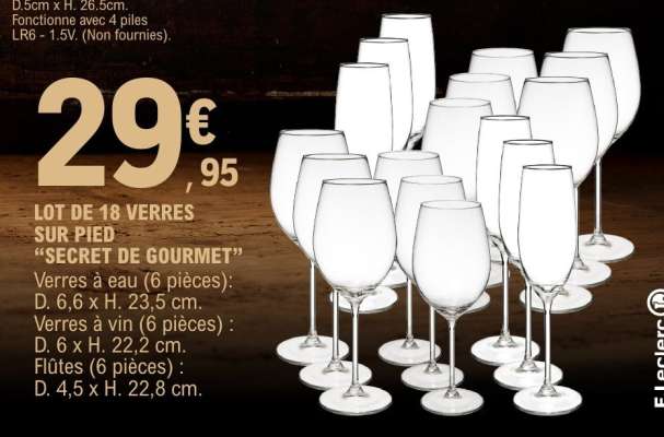 LOT DE 18 VERRES SUR PIED "SECRET DE GOURMET"
