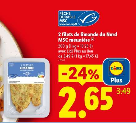 2 filets de limande du Nord MSC meunière