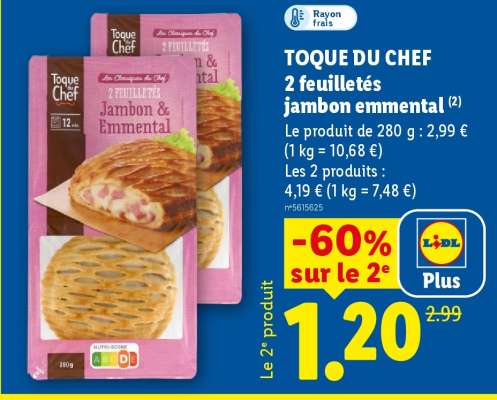 TOQUE DU CHEF 2 feuilletés jambon emmental