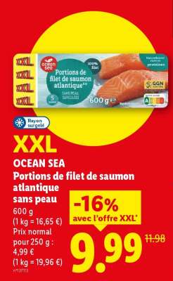 OCEAN SEA Portions de filet de saumon atlantique sans peau