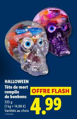 Tête de mort remplie de bonbons
