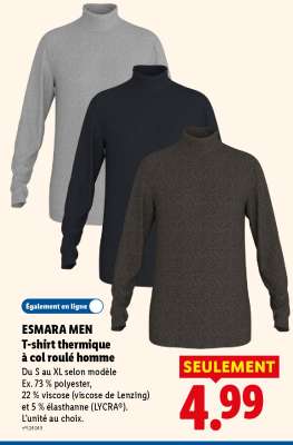 ESMARA MEN T-shirt thermique à col roulé homme