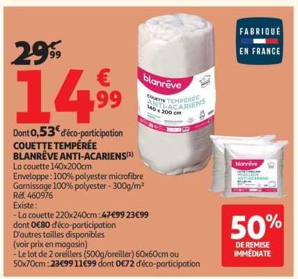 COUETTE TEMPÉRÉE BLANRÊVE ANTI-ACARIENS