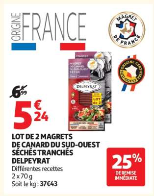 LOT DE 2 MAGRETS DE CANARD DU SUD-OUEST SÉCHÉS TRANCHÉS DELPEYRAT