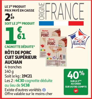 Rôti de porc cuit supérieur Auchan