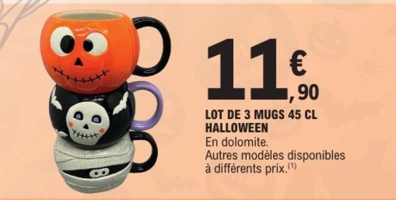 LOT DE 3 MUGS 45 CL HALLOWEEN