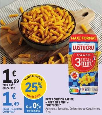 LUSTUCRU Pâtes Cuisson Rapide "Prêt en 3 min"