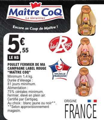 Poulet Fermier de Ma Campagne Label Rouge "Maître Coq"
