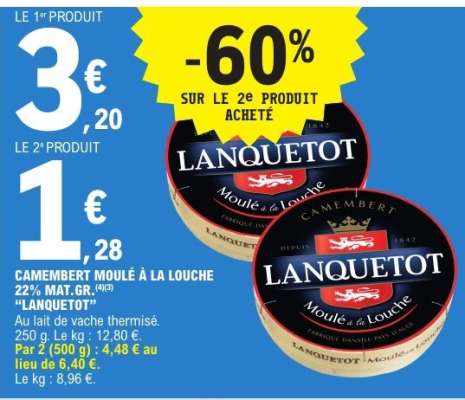 CAMEMBERT MOULÉ À LA LOUCHE 22% MAT.GR. "LANQUETOT"