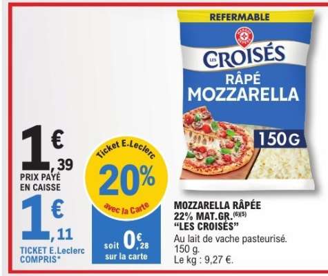 MOZZARELLA RÂPÉE 22% MAT. GR. “LES CROISÉS”