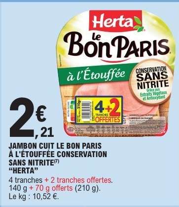 JAMBON CUIT LE BON PARIS À L'ÉTOUFFÉE CONSERVATION SANS NITRITE “HERTA”