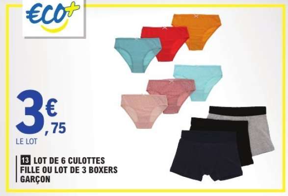Lot de 6 culottes fille ou lot de 3 boxers garçon