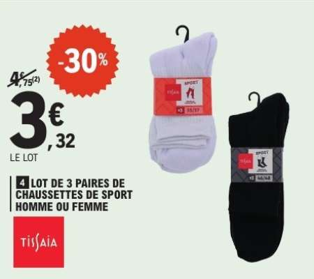 Lot de 3 paires de chaussettes de sport homme ou femme