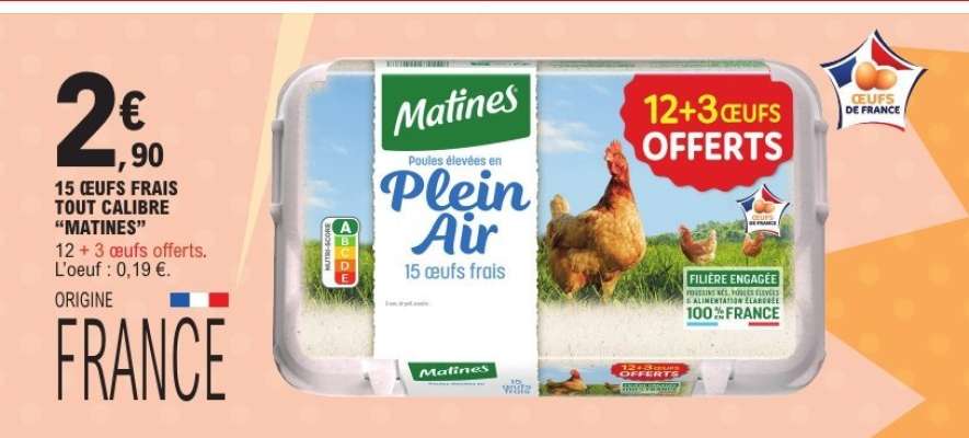 15 œufs frais tout calibre "Matines"