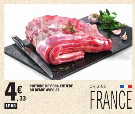 Poitrine de porc entière ou demie avec os