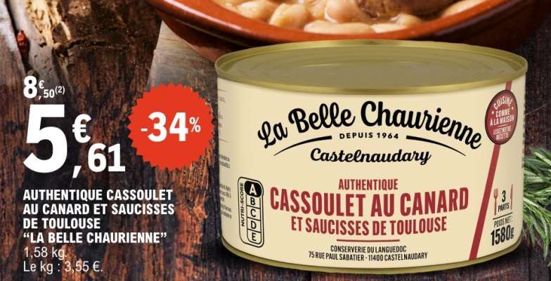 AUTHENTIQUE CASSOULET AU CANARD ET SAUCISSES DE TOULOUSE “LA BELLE CHAURIENNE”