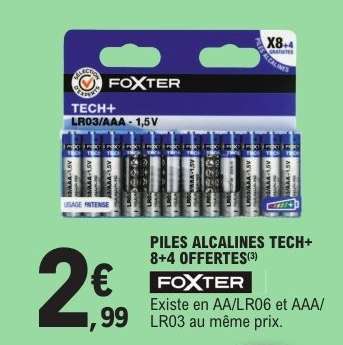 PILES ALCALINES TECH+ 8+4 OFFERTES