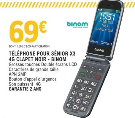 TÉLÉPHONE POUR SÉNIOR X3 4G CLAPET NOIR - BINOM