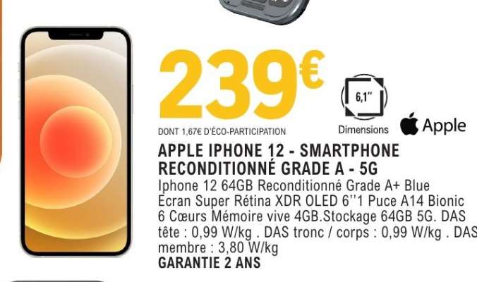 APPLE IPHONE 12 - SMARTPHONE RECONDITIONNÉ GRADE A - 5G
