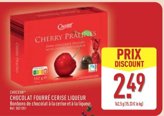 CHOCEUR CHOCOLAT FOURRÉ CERISE LIQUEUR