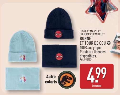 DISNEY® MARVEL® OU JURASSIC WORLD® BONNET ET TOUR DE COU