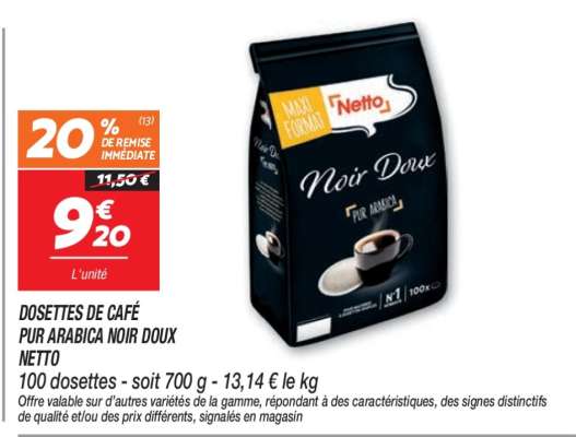 DOSETTES DE CAFÉ PUR ARABICA NOIR DOUX