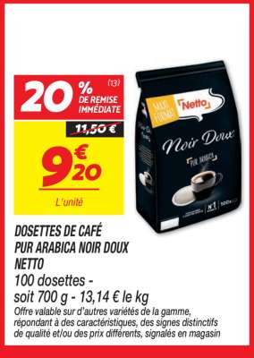 DOSETTES DE CAFÉ PUR ARABICA NOIR DOUX