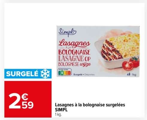 Lasagnes à la bolognaise surgelées SIMPL