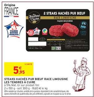 STEAKS HACHÉS PUR BŒUF RACE LIMOUSINE LES TENDRES À CUIRE