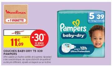 COUCHES BABY-DRY T5 X39 PAMPERS