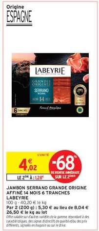 Jambon Serrano Grande Origine Affiné 14 Mois 6 Tranches Labeyrie