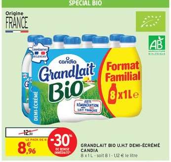 GRANDLAIT BIO U.H.T DEMI-ÉCRÉMÉ CANDIA