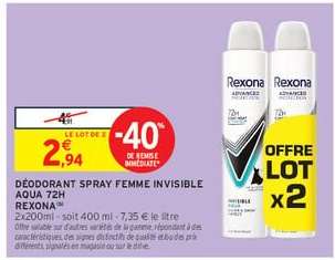 DÉODORANT SPRAY FEMME INVISIBLE AQUA 72H REXONA